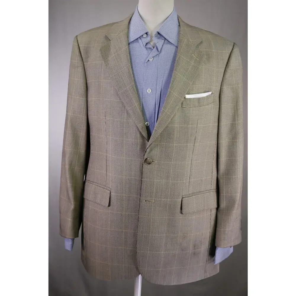 Brooks Brothers Gold Black Windowpane 2-Btn Silk Wool Sportcoat Blazer 40R